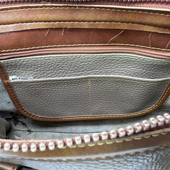 Vtg 90s Dooney & Bourke All-Weather Pebbled Leather Satchel Bag Purse Tan/Brown - Picture 8 of 14